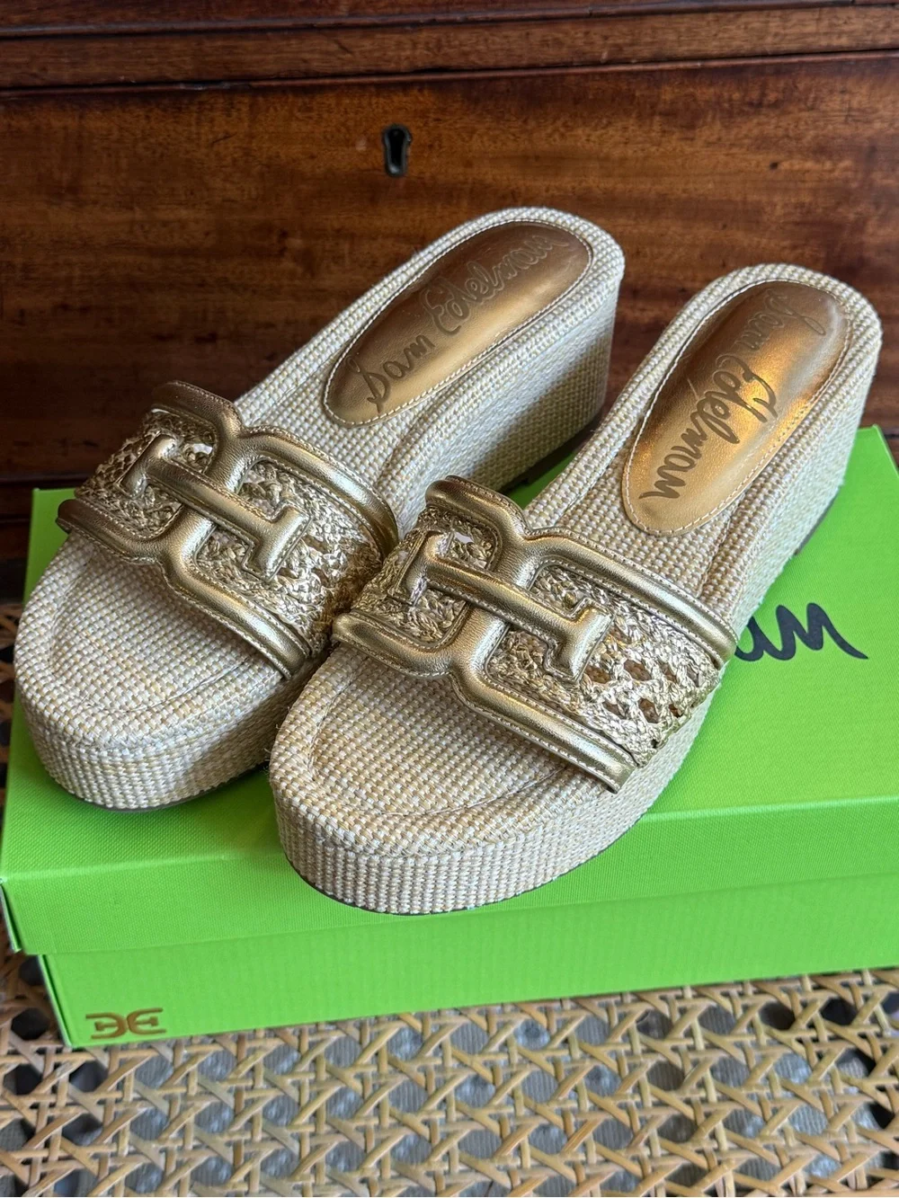 Sam Edelman Gold Woven Platform Slide Sandals-worn once!!